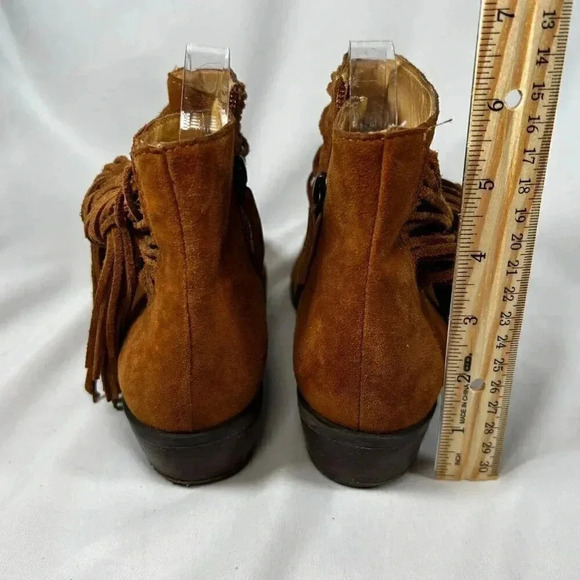 Schutz Euzabia Size 7B Brown Suede Leather Tassel Fringe Boot Zip Western Boho W - Picture 3 of 10